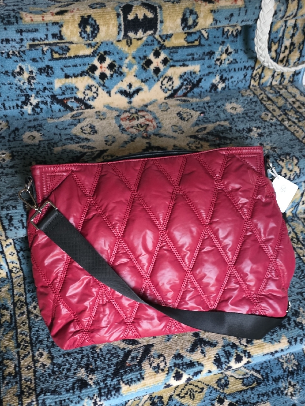 Hamilton Quilted Shoulder Bag in Burgundy with Black Strap